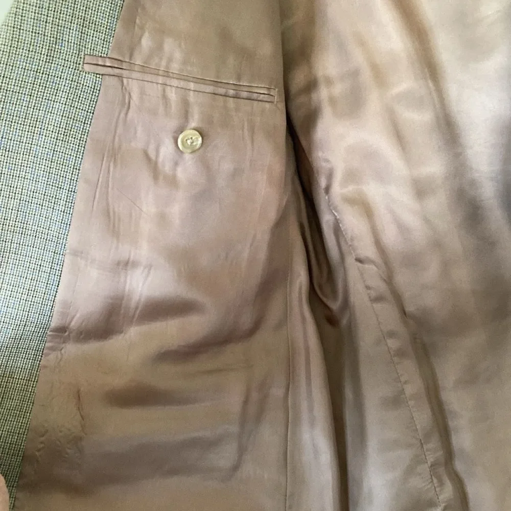 Lauren Ralph Lauren Mens‎ Silk Wool Blend 2 Button Blazer Size 44R Tan Plaid